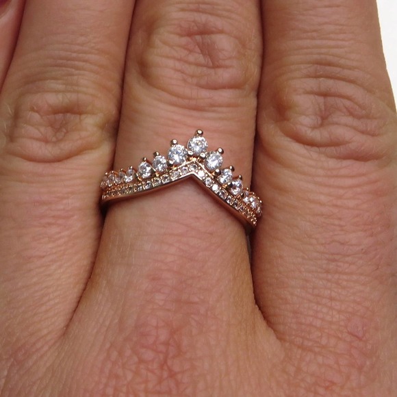 Pandora Rose Gold Princess Wishbone Ring Size 8 - Picture 2 of 12